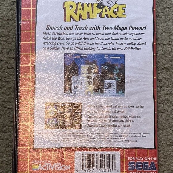 Cased Sega Master System game 1986 “Rampage” W/ Manual 8-bit Activision - Picture 2 of 3